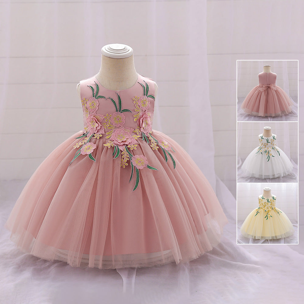 Cross-border new infant and toddler dress baby birthday party princess dress flower boy sleeveless embroidered mesh skirt