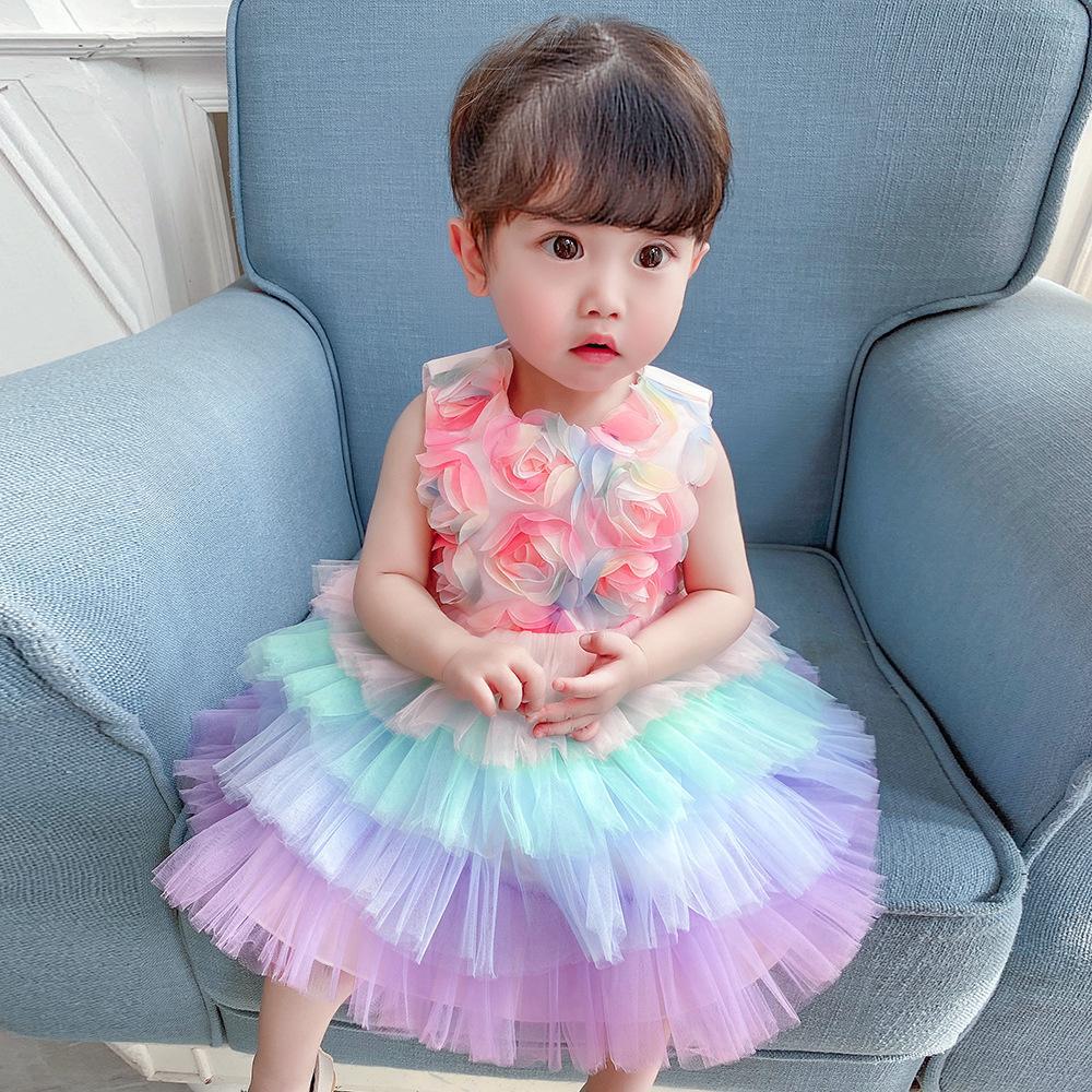Cross-border European and American baby full moon dress girl flower fluffy princess dress cake skirt baby year old little princess