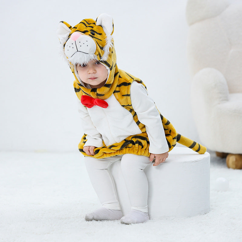 Autumn new baby flannel animal shape Romper tiger shape three-dimensional tail one-piece vest