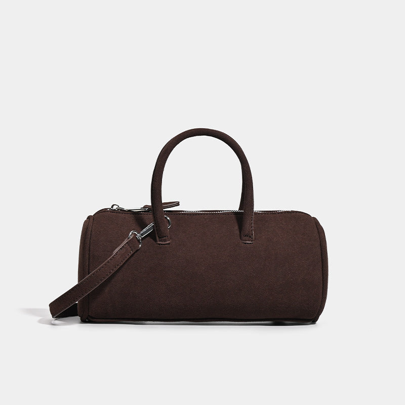 ins autumn and winter retro suede cylinder bag Boston bag handbag temperament versatile suede shoulder messenger bag