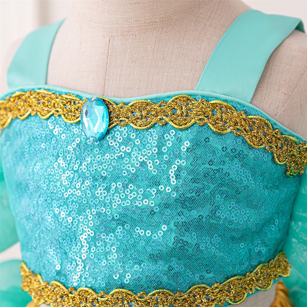 Cross-border AliExpress new Jasmine princess cosplay girls' dress, baby and children's sequined two-piece dress