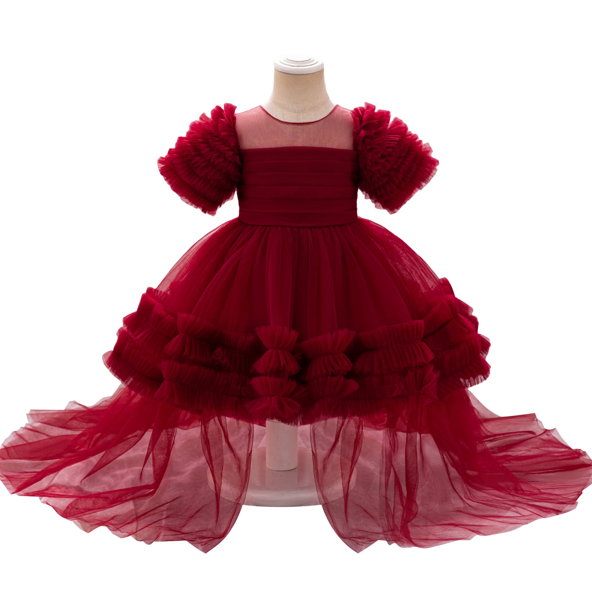 Cross-border girls trailing red cake dress children's party dress princess dress baby one-year-old wedding dress