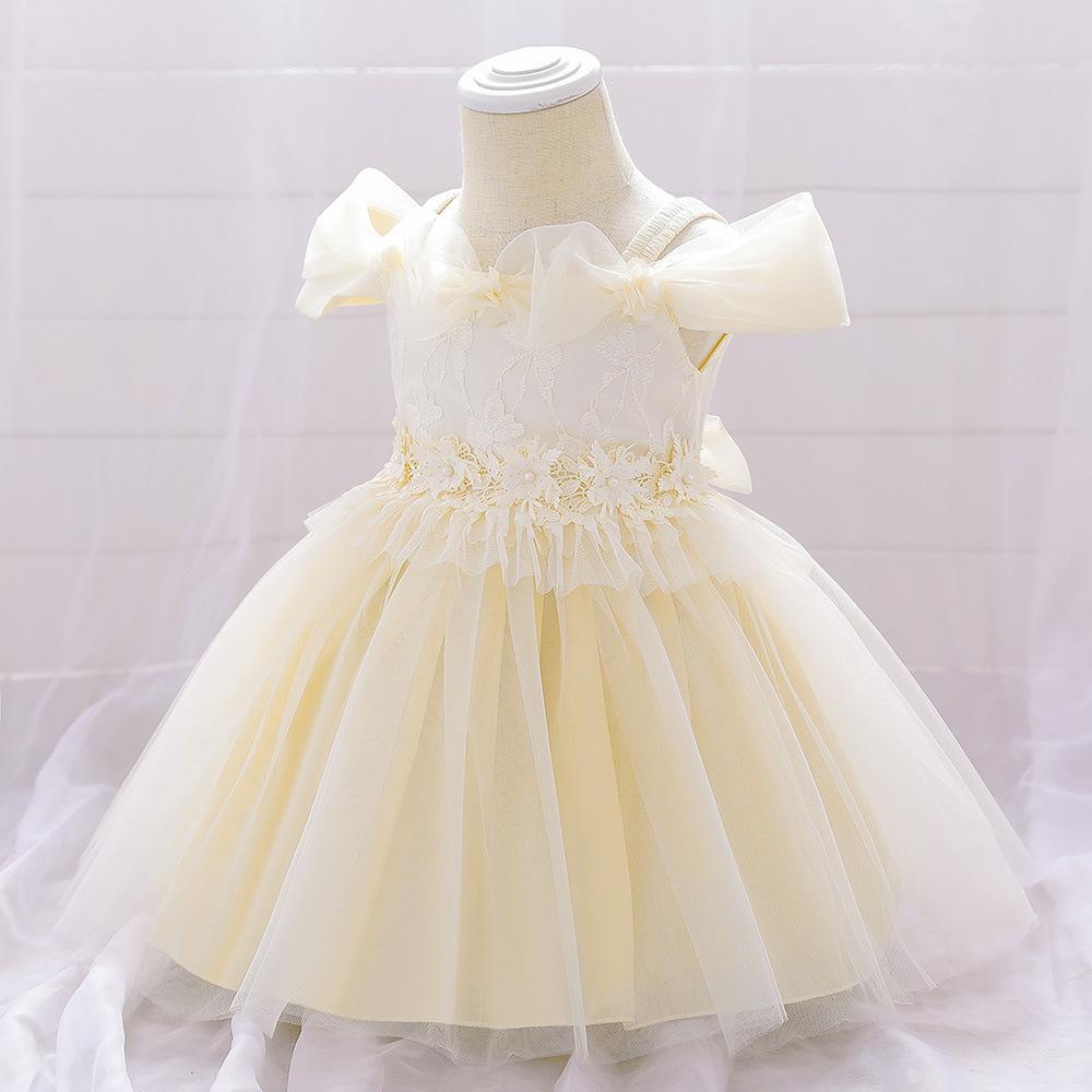 Amazon's new baby dress dress dress flower girl full moon wash dress girl one-word shoulder bubble sleeve princess dress