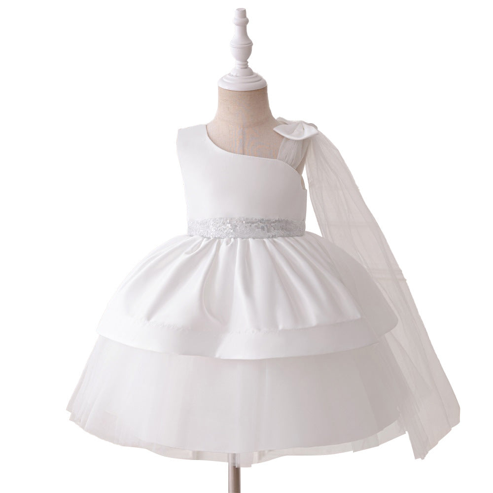 Cross-border summer new children's princess dress flower girl princess dress off-the-shoulder dress cake dress solid color skirt