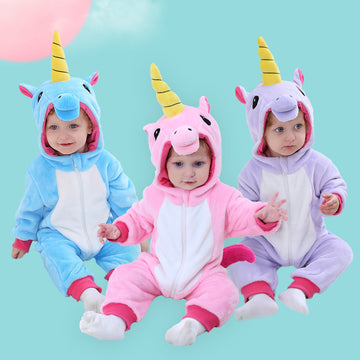 Qile Rabbit Spring New 0-2 Year Old Baby Pony Unicorn Shaping Single Layer Romper Children's Clothing H3341