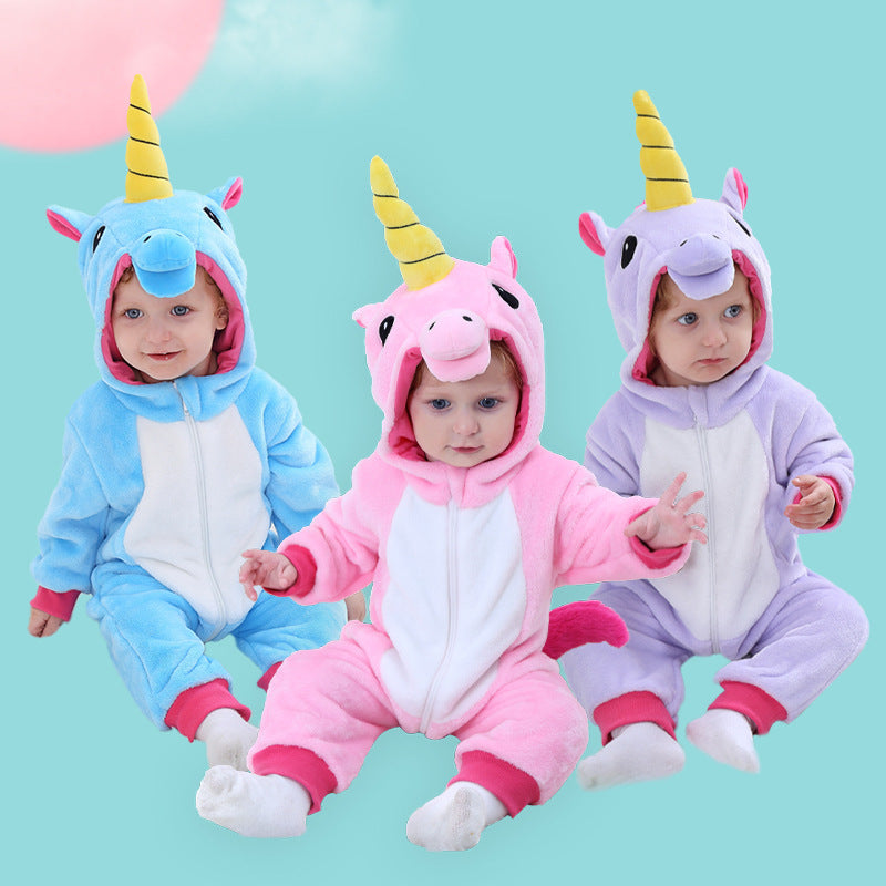 Qile Rabbit Spring New 0-2 Year Old Baby Pony Unicorn Shaping Single Layer Romper Children's Clothing H3341