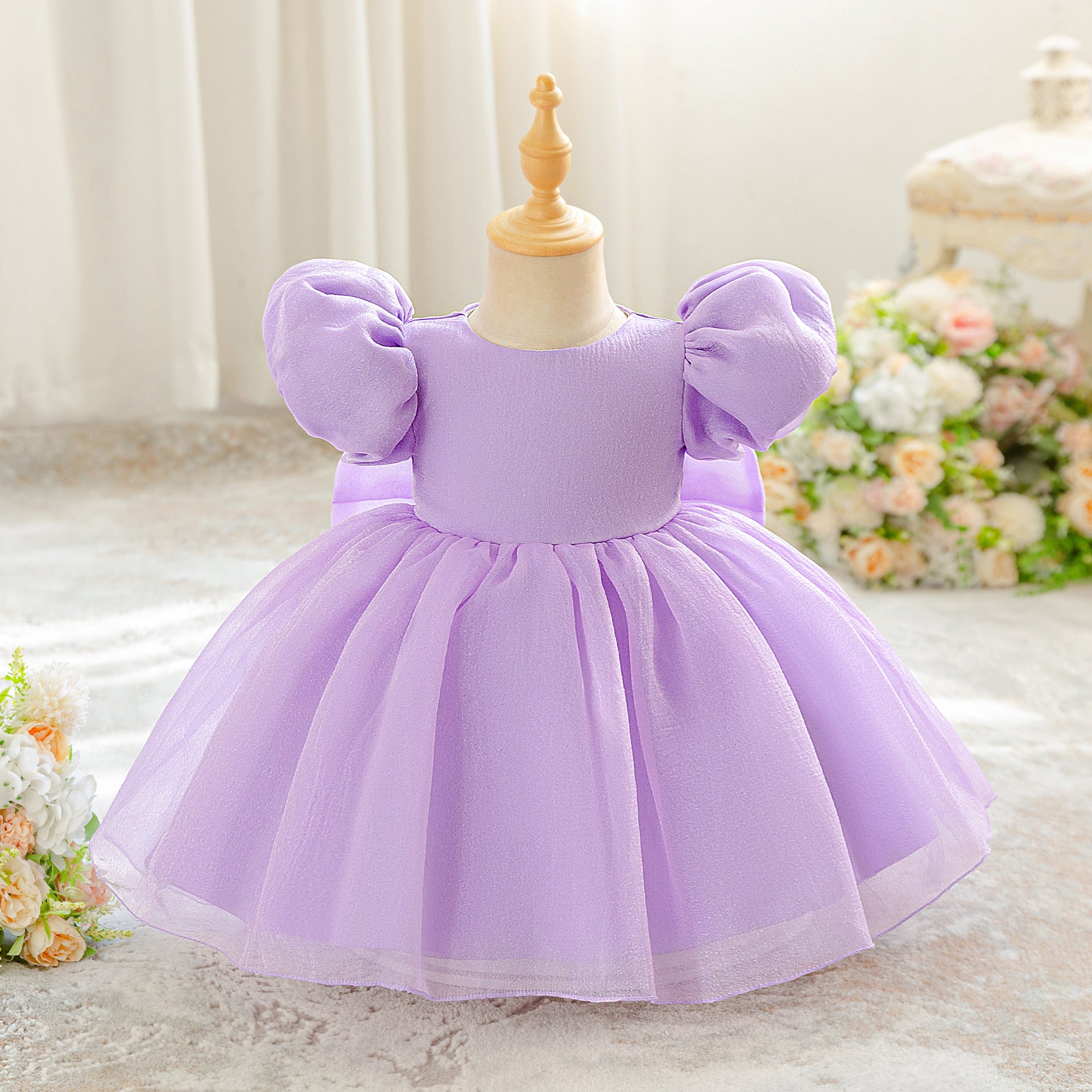 European and American children's clothing birthday princess skirt bubble sleeves medium children's green fluffy yarn children's wedding dress girls dress