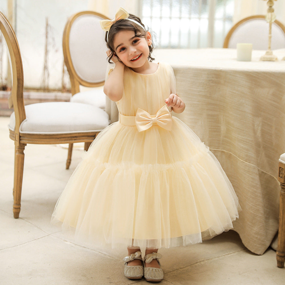 Amazon wish one-year-old dress baby girl sleeveless puffy gauze skirt full moon gift 100 days children's dress with headdress