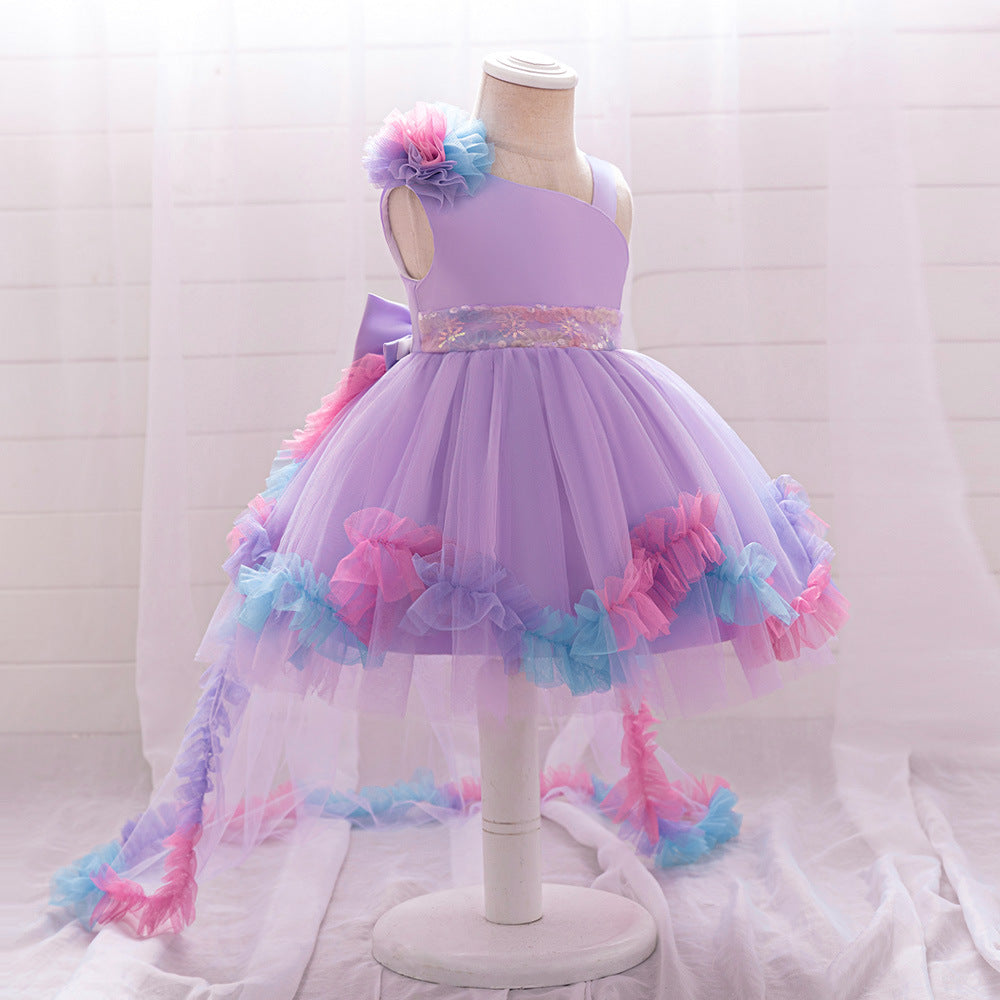 Cross-border new one-year-old baby girl dress trailing skirt catwalk evening dress children's princess skirt performance tutu skirt