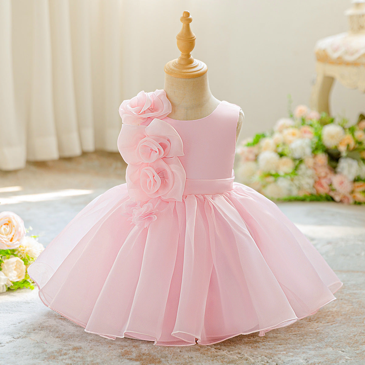 Girls fluffy dress first birthday wedding dress princess dress flowers little girl baby wedding party dress