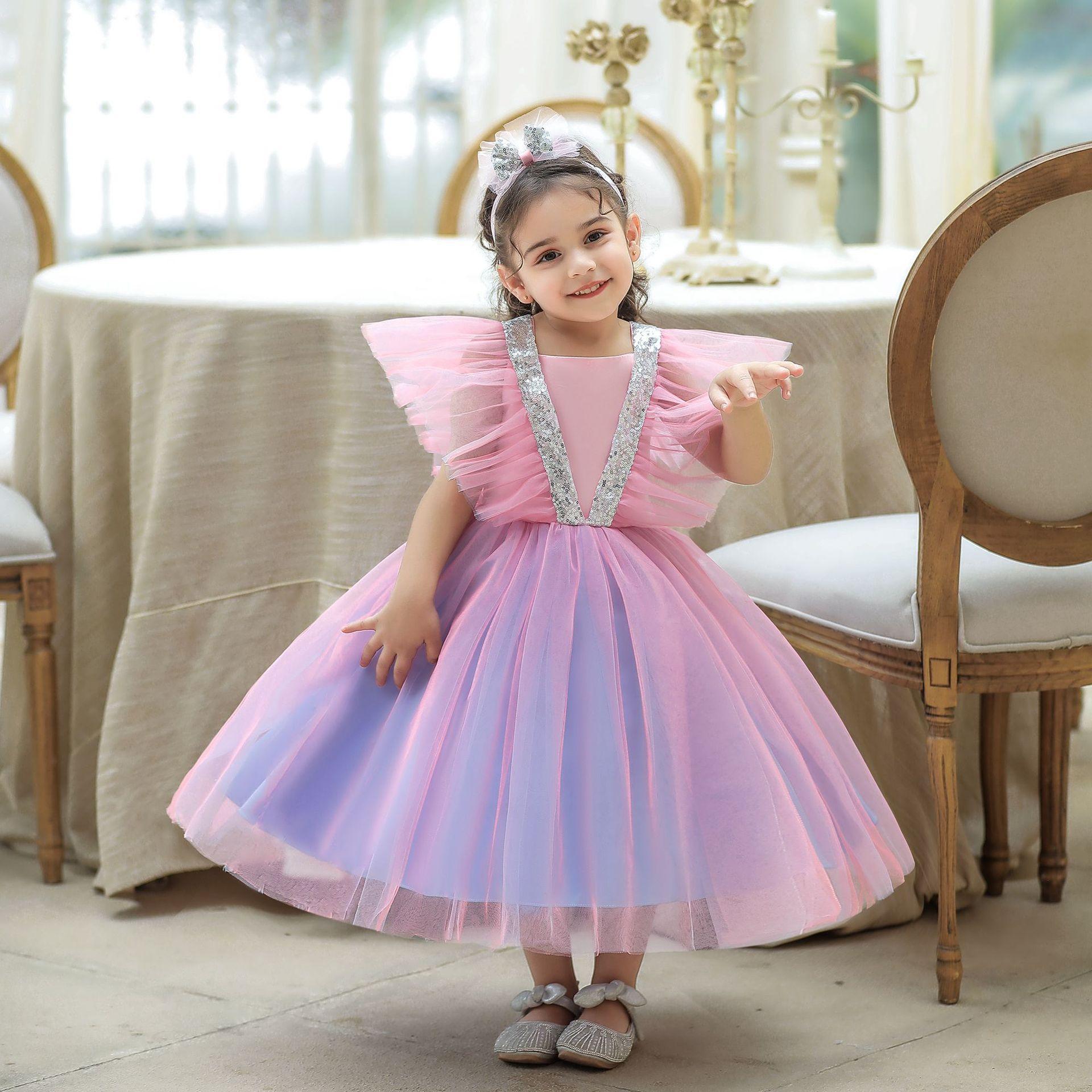 Foreign trade children's clothing first-year dress fluffy yarn sequined children's princess dress baby girl birthday dinner grab week dress