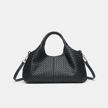 Large capacity retro leather woven big bag women's 2025 high sense shoulder crossbody women's bag casual middle-aged mother bag