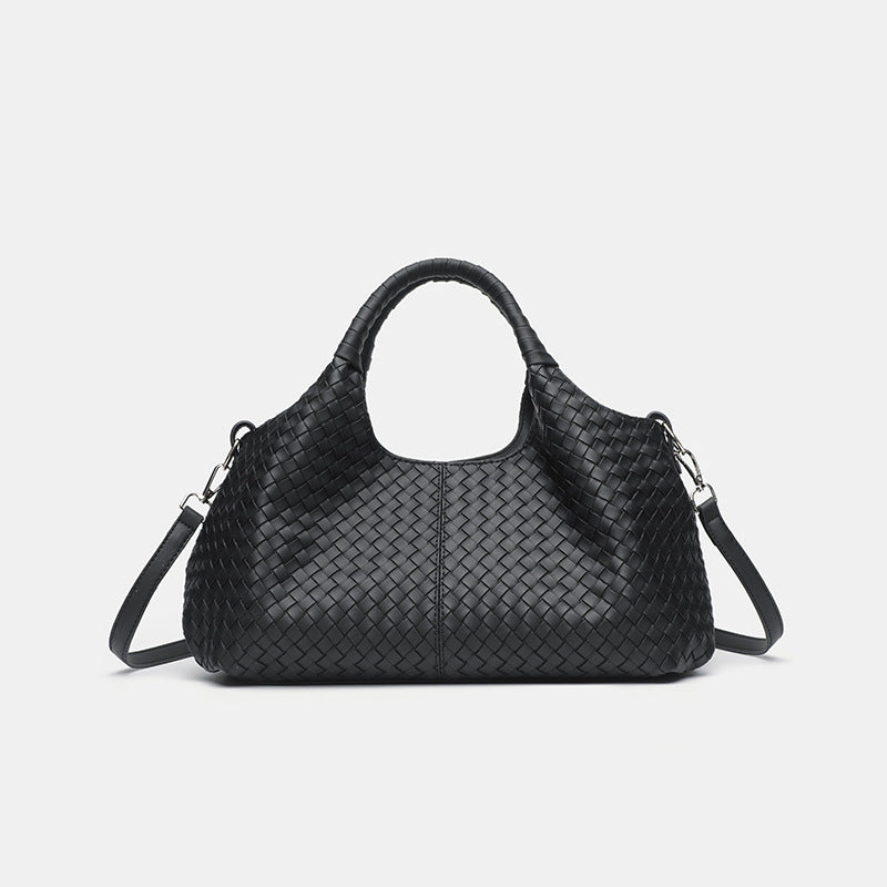Large capacity retro leather woven big bag women's 2025 high sense shoulder crossbody women's bag casual middle-aged mother bag