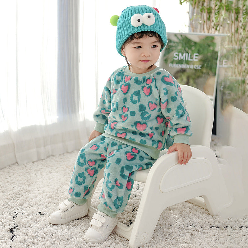 Autumn new baby flannel long-sleeved styling set monster styling with three-dimensional tail two-piece set