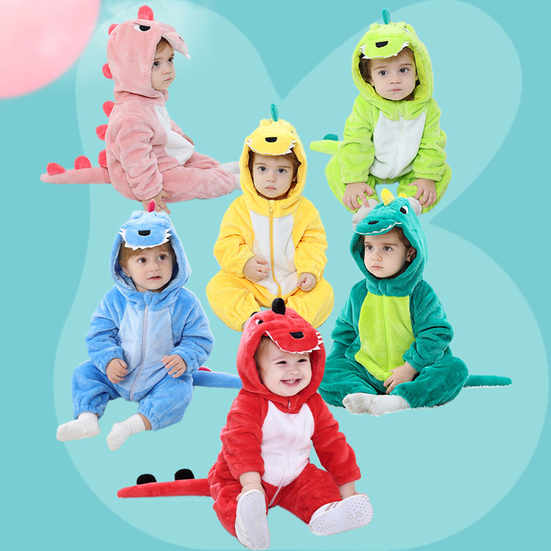 Qile Rabbit Children's Clothing Wholesale Spring New Flannel Thin Dinosaur Single Layer Romper Jumpsuit H3306