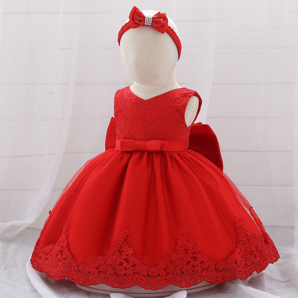 Amazon baby full moon dress children's dress princess lace bow baby dress lace