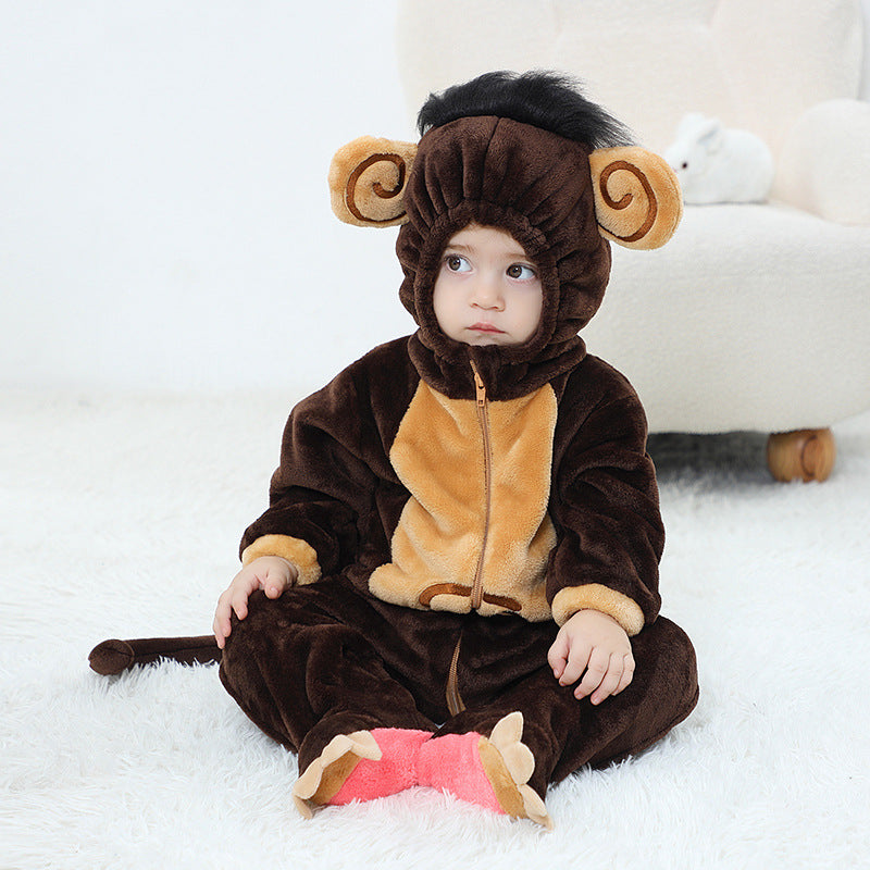 Infants and toddlers autumn new cute lion tiger monkey shape flannel single-layer onesie total link