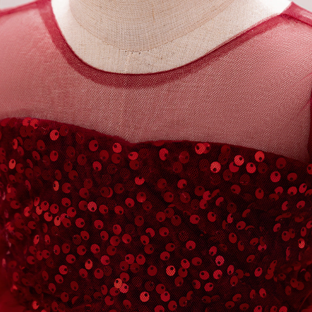 Amazon children's princess dress girls bubble sleeves baby year-old tutu skirt children's sequins activity clothing