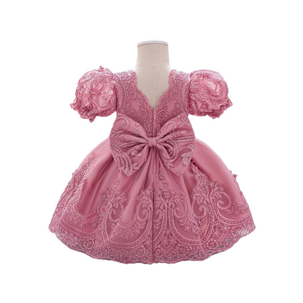 Baby girl embroidered princess dress bubble sleeve dress girls birthday dress, birthday foreign style grab week, princess dress