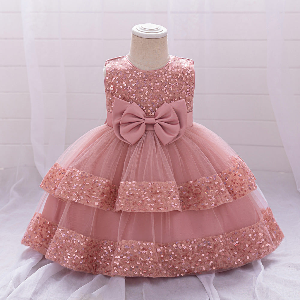 Amazon Summer Infant Dress Sequined Bow Princess Dress Baby Year's Eve Banquet Skin Wash Dress