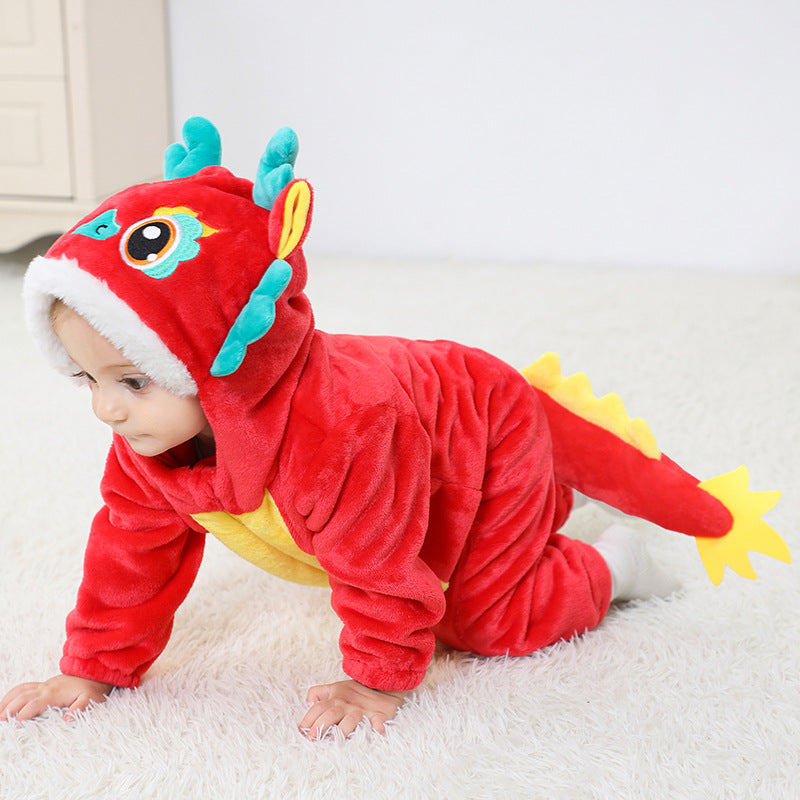 Spring and Autumn New Infants and Toddlers Flannel Single-layer Shaping One-Piece Romper Cartoon Dragon Shaping Long-Sleeve One-Piece