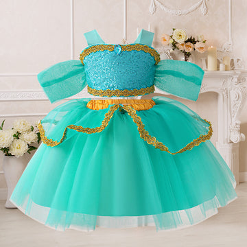 Cross-border AliExpress new Jasmine princess cosplay girls' dress, baby and children's sequined two-piece dress