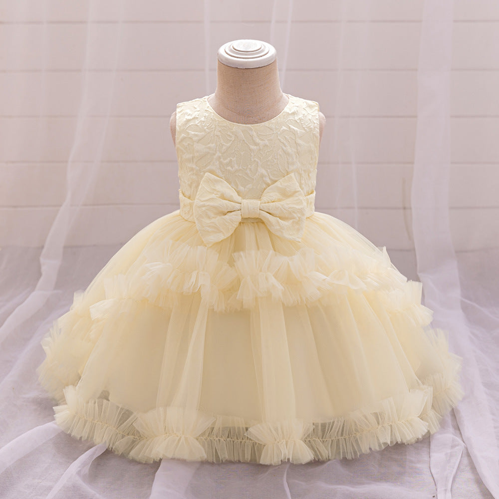 Amazon's new infant dress, baby's first birthday wash dress, bow mesh fluffy princess dress