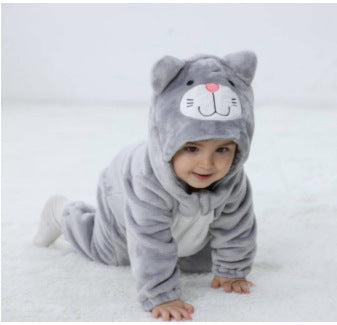 Spring and Autumn Comfortable Flannel Thin Infant and Toddler One-piece Romper Tea Rice Cat Shape Romper Qile Rabbit