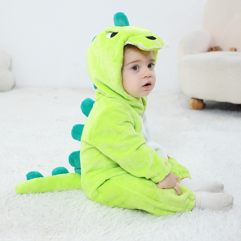 Qile Rabbit Children's Clothing Wholesale Spring New Flannel Thin Dinosaur Single Layer Romper Jumpsuit H3306