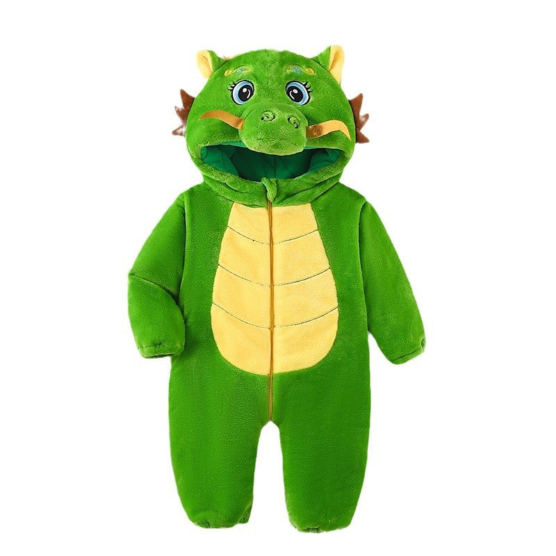 Winter new infant male treasure female treasure cute personality Chinese dragon shape flannel thickened warm Romper
