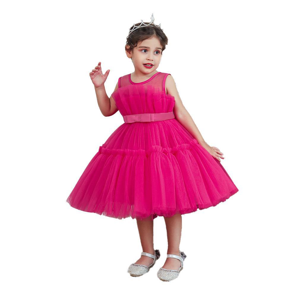 Foreign Trade Girls Dress Sleeveless Children's Festival Performance Dress Birthday Party Fluffy Yarn Princess Dress Little Princess