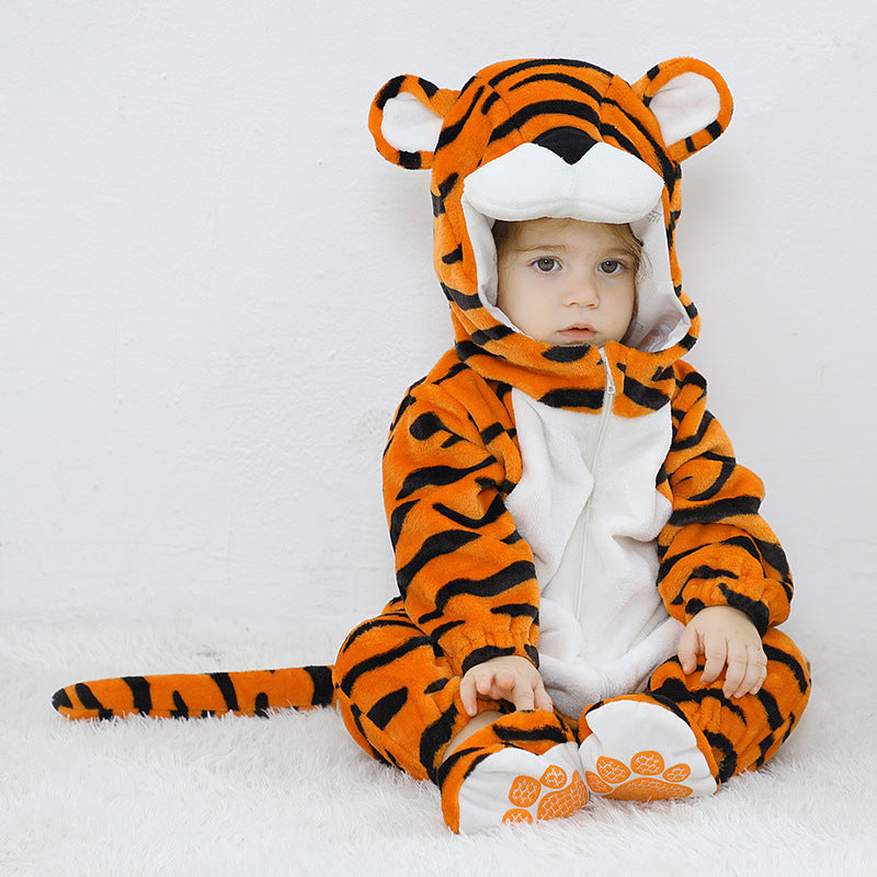 Infants and toddlers autumn new cute lion tiger monkey shape flannel single-layer onesie total link