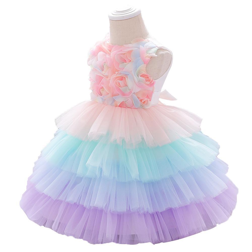 Cross-border European and American baby full moon dress girl flower fluffy princess dress cake skirt baby year old little princess