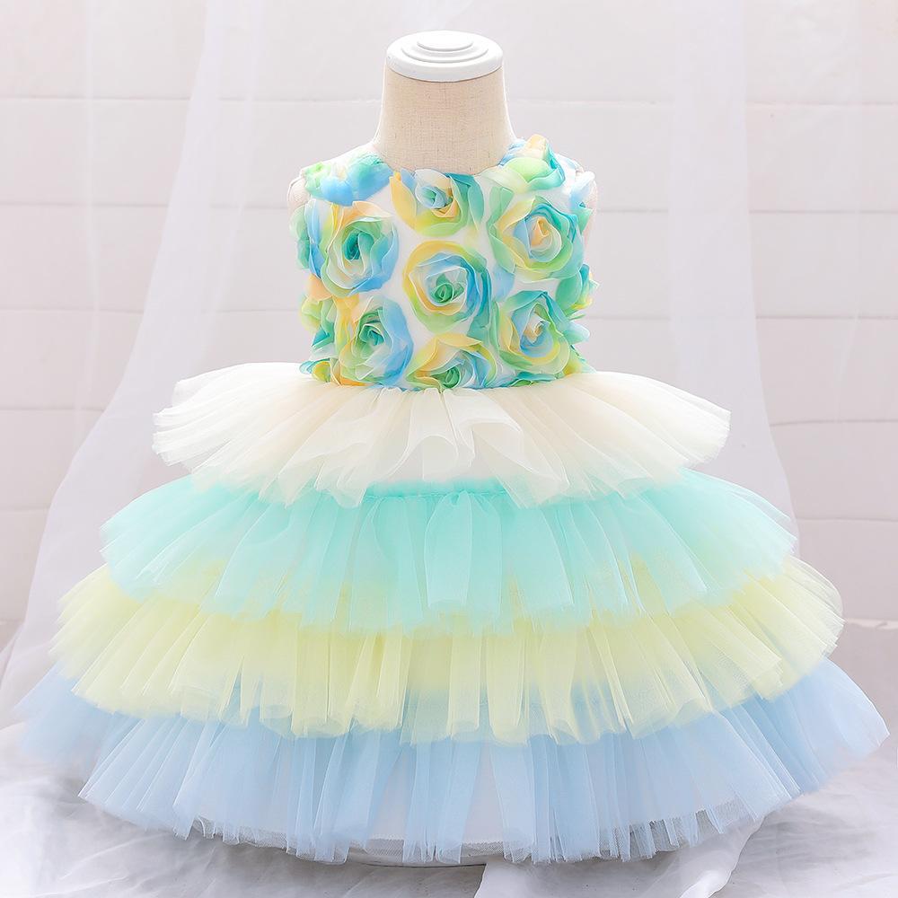 Cross-border European and American baby full moon dress girl flower fluffy princess dress cake skirt baby year old little princess