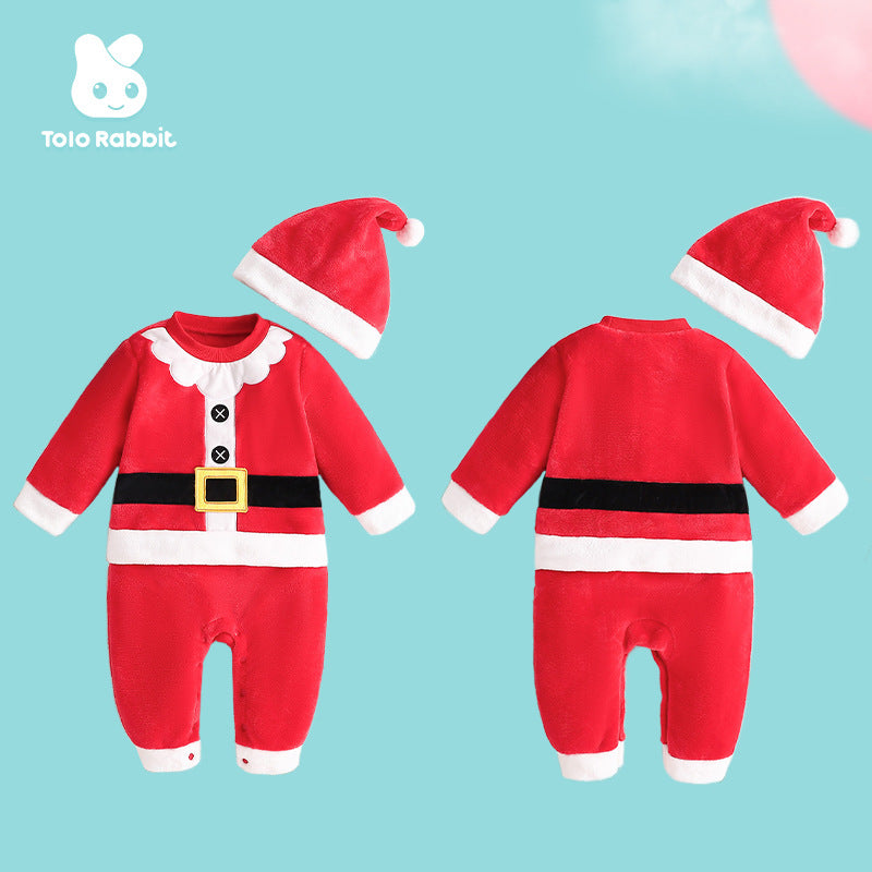 Qile Rabbit autumn new baby flannel single-layer Christmas modeling Romper cute performance clothes