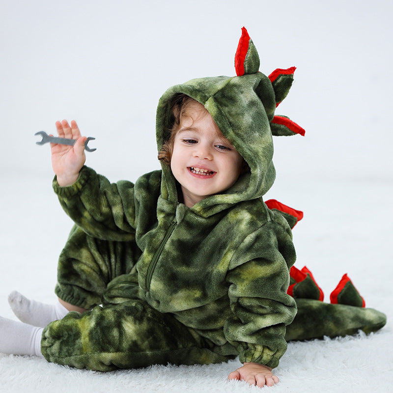 Autumn new 0-3 year old baby flannel single-layer modeling Romper dinosaur modeling one-piece Romper climbing suit