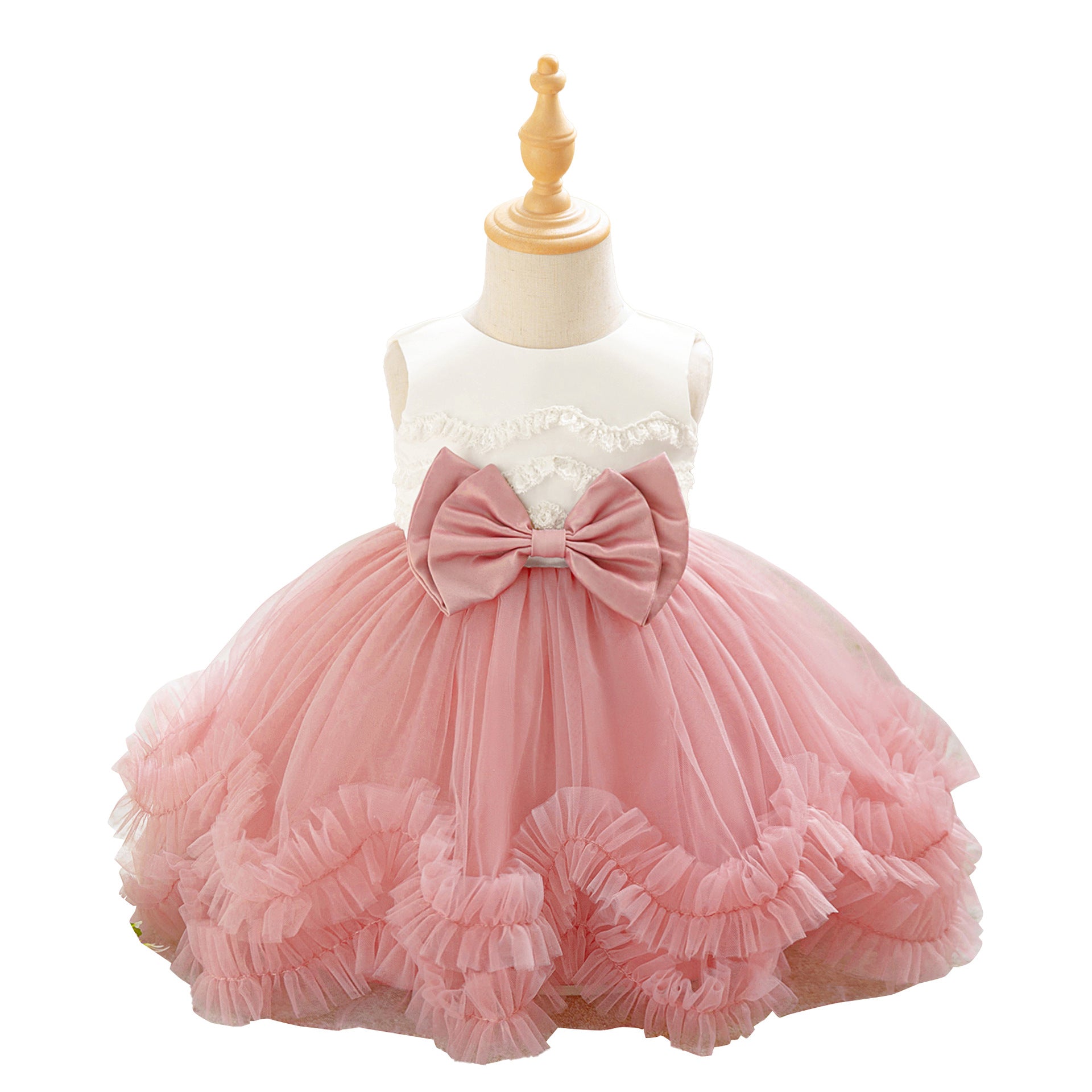 2025 new children's first-year dress tutu skirt lace lace princess dress white spot child rengow