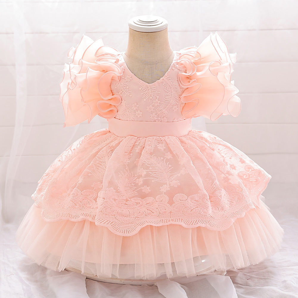 Princess dress girls clothes pink baby girl summer birthday dress children girls skirt puffy gauze skirt