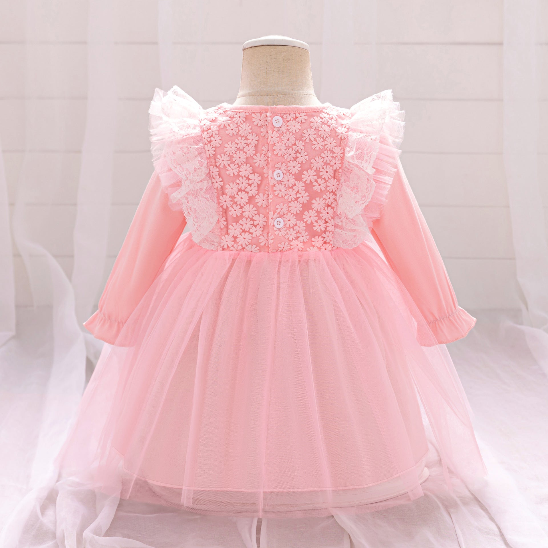 Wholesale New Infant Dress Long Sleeve Mesh Splicing Fluffy Princess Skirt Full Moon Banquet Pink Dress