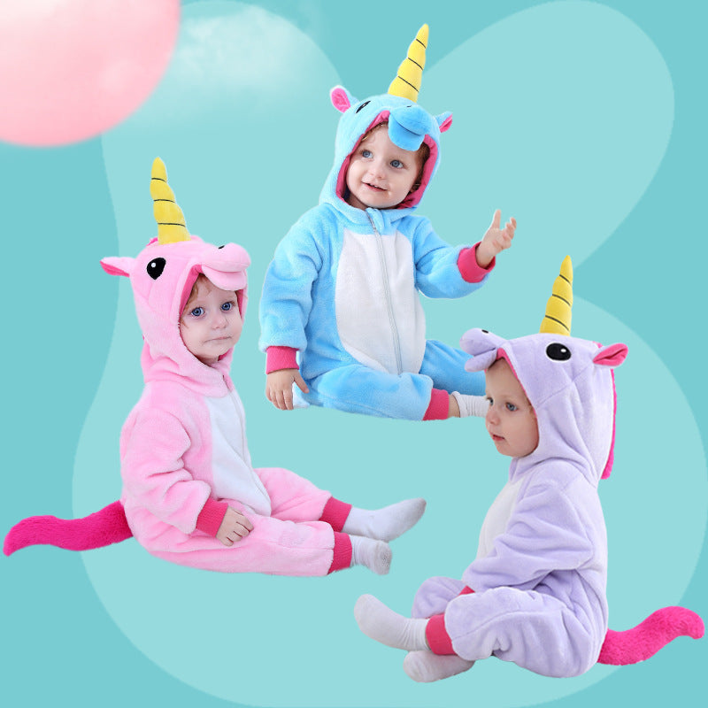 Qile Rabbit Spring New 0-2 Year Old Baby Pony Unicorn Shaping Single Layer Romper Children's Clothing H3341