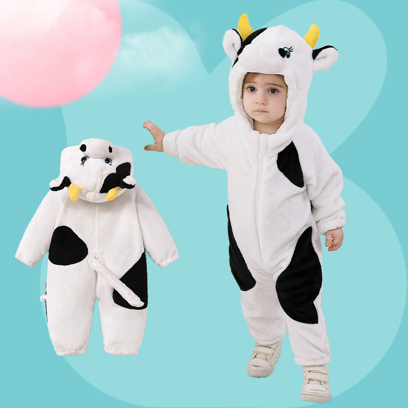 Qile Rabbit autumn and winter new 0-3 year old infants and toddlers are cute, casual and comfortable to go out two-color cow climbing clothes