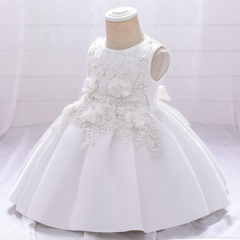 Children's Dress Princess Dress Birthday Satin Dress Lace Decal Children's Dress Little Girl Performance Yearling Dress Dress