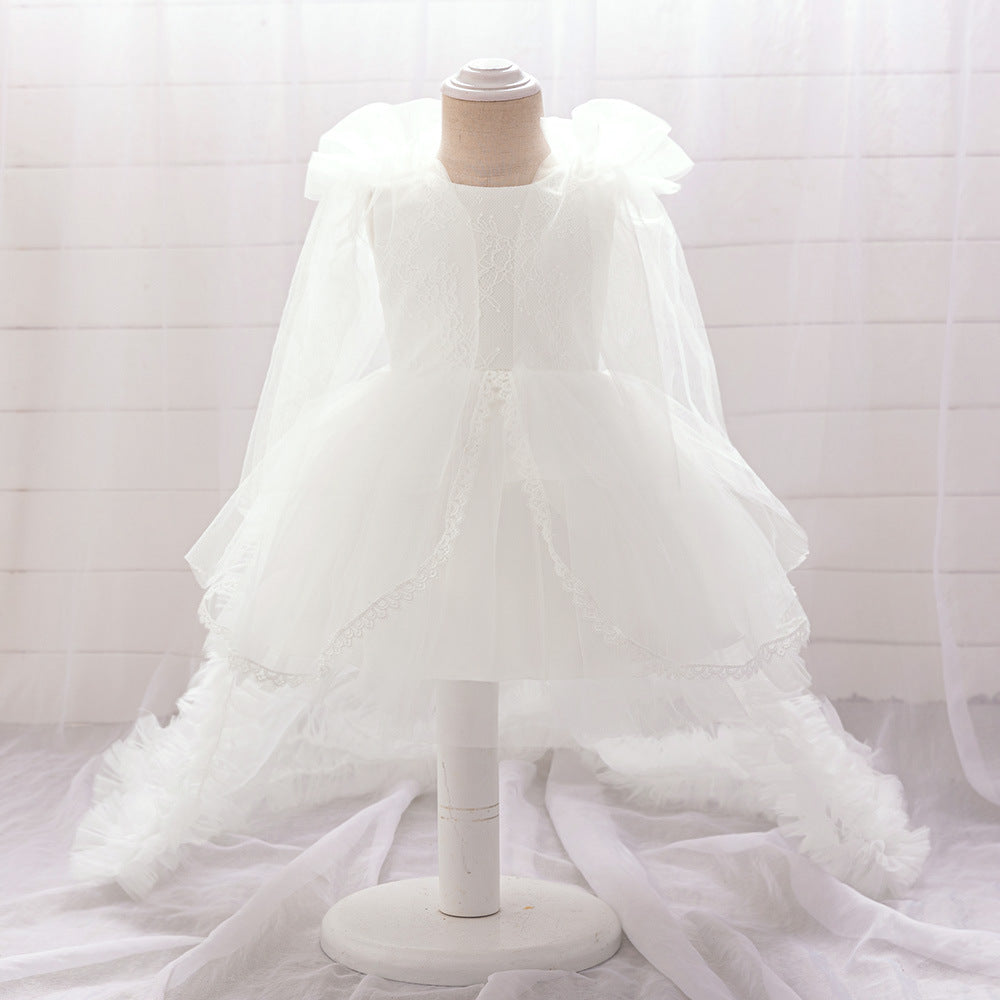 Girls Dress Dress Evening Dress Trailing Dress Children's Year Old Mesh Sleeve Princess Dress Fluffy Cake Dress