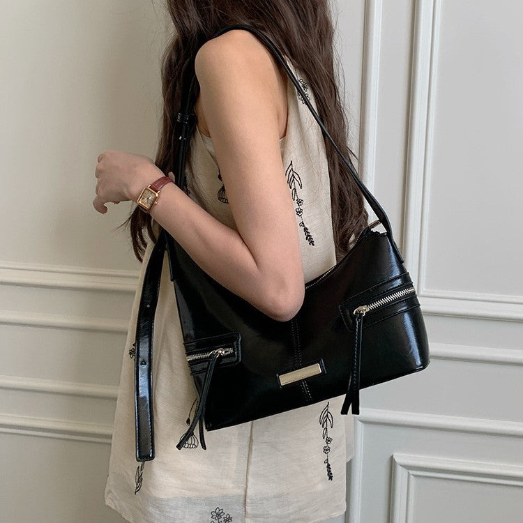 Korean niche Spice Girl Style Y2K trendy cool shoulder bag underarm dumpling bag feeling black versatile crescent bag woman