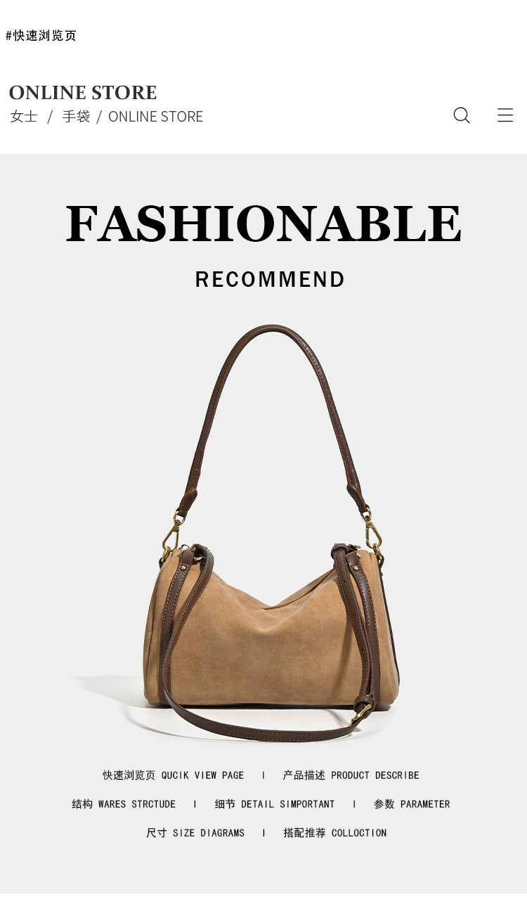 Korean version niche autumn and winter premium suede women's pillow bag hand bag matte retro commuter shoulder messenger bag