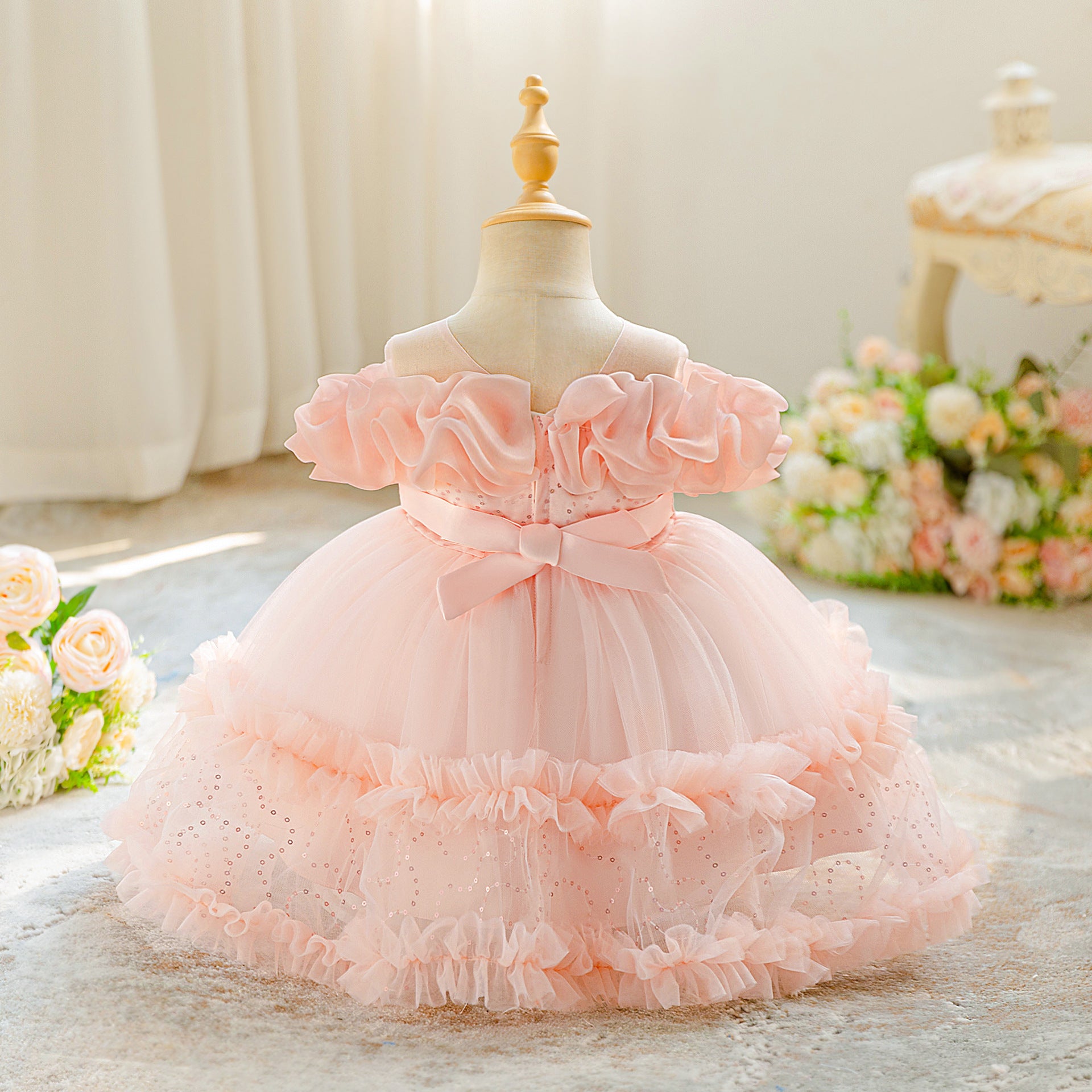 Cross-border new girls' princess dress mesh tutu dress birthday banquet children's evening dress small flower children's dress