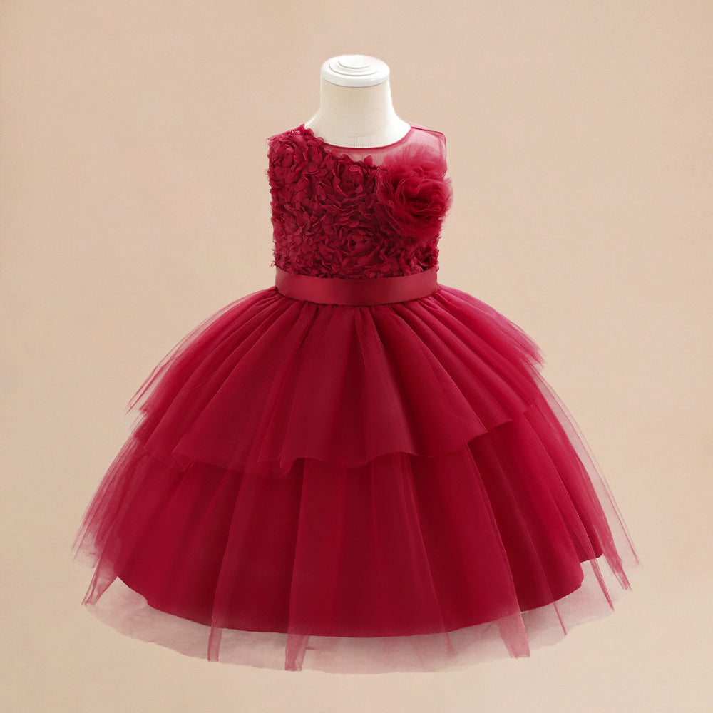 European and American baby full moon one-year-old banquet dress sleeveless three-dimensional flower dress waist cake skirt mesh skirt
