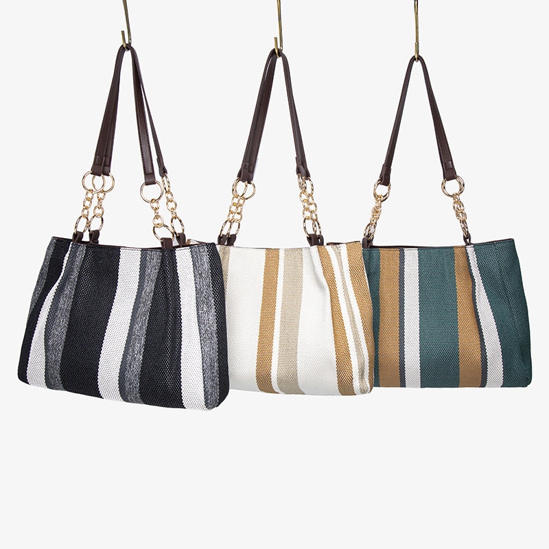 Korean version of large-capacity women's shoulder bag women's 2025 new simple vertical striped casual tote bag fashion handbag