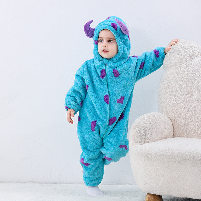 Qile Rabbit Autumn New Infant and Toddler Flannel Single-layer Shape Romper Little Monster Shape One-piece Romper