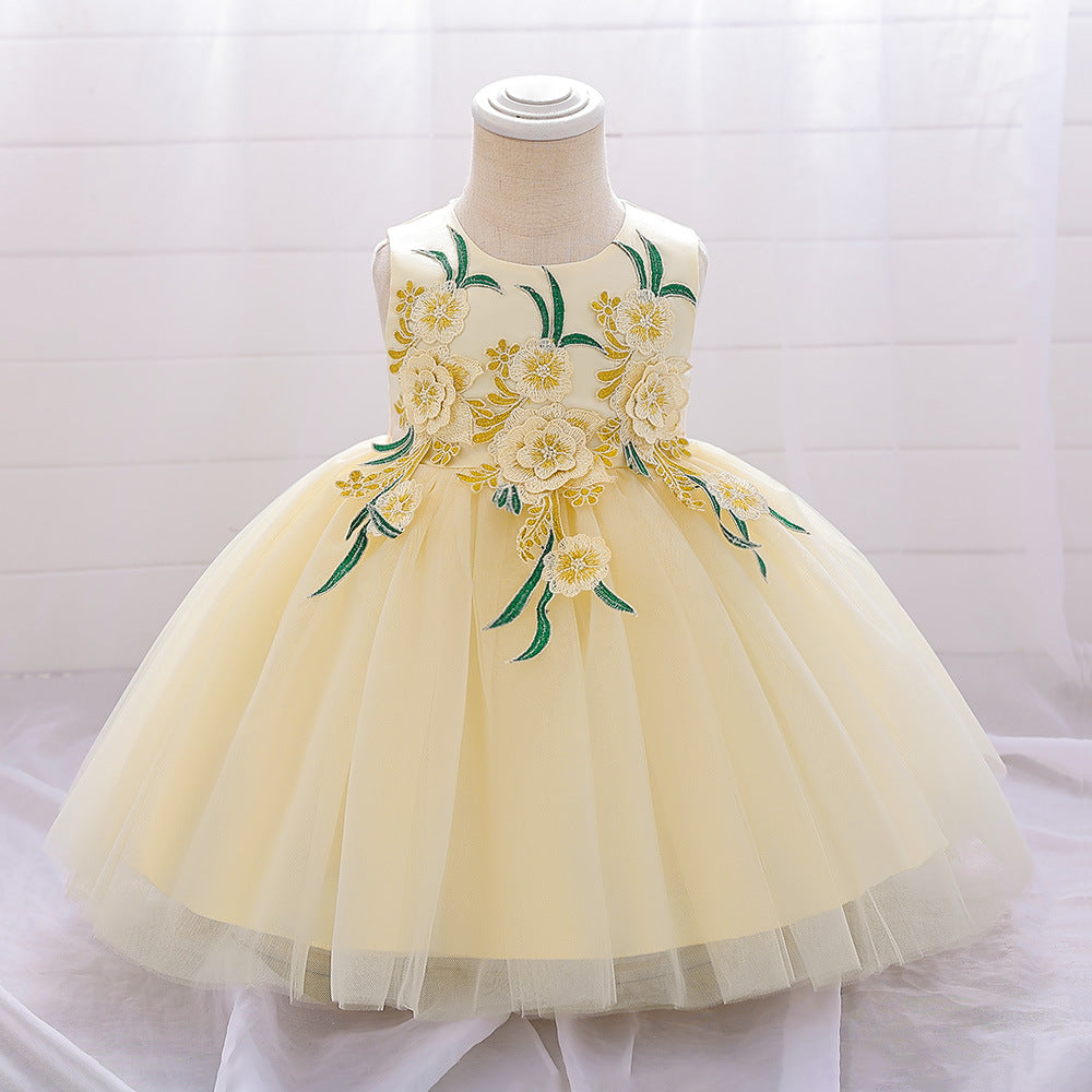 Cross-border new infant and toddler dress baby birthday party princess dress flower boy sleeveless embroidered mesh skirt